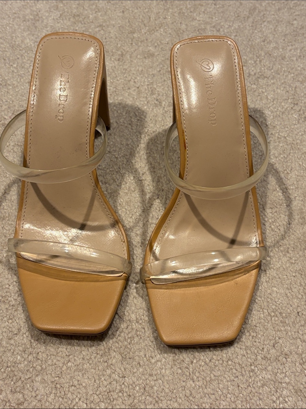 The Drop Women’s Tan Slide Heels with Clear Straps